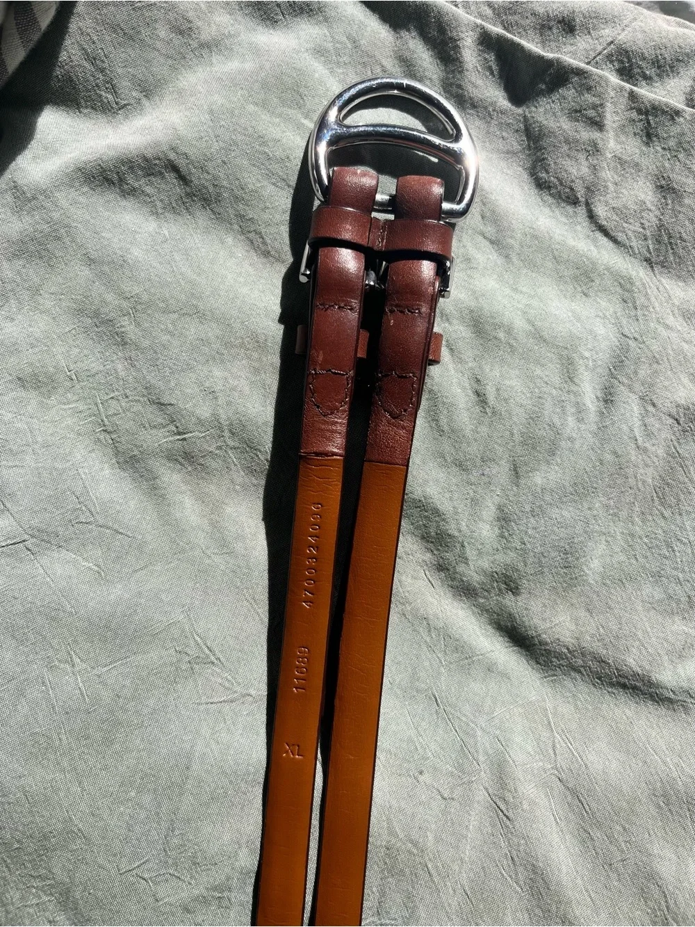 Lauren Ralph Lauren Brown Tri-Strap Leather Waist Belt with Silver Buckles